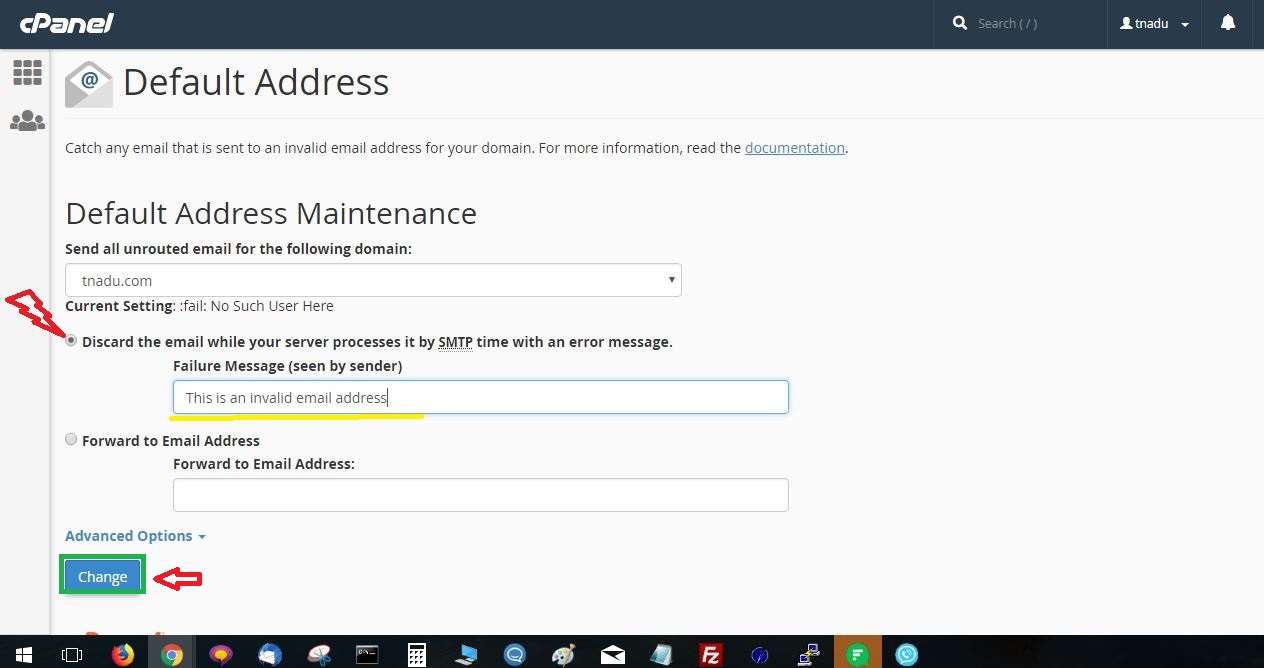 set a return to sender failure message